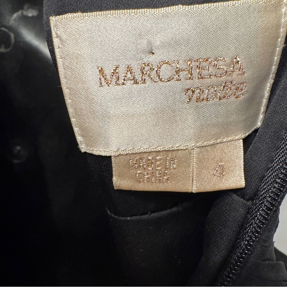 Marchesa Notte Black Silk Ruffle Peplum Maxi Column Gown Size 4 Sophisticated - Picture 8 of 14